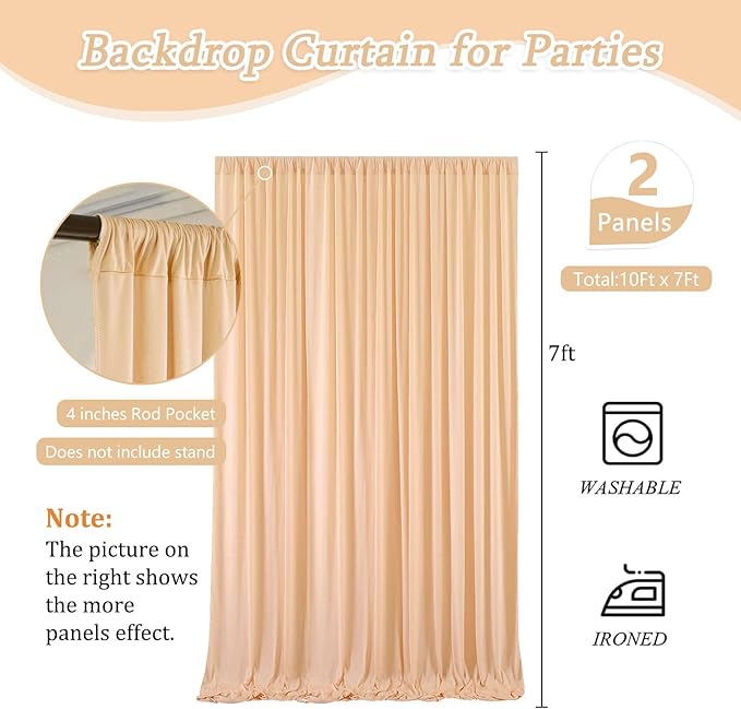 10 x 7 Feet Champagne Backdrop Curtain for Partie, Background Curtains for Photoshoot, Birthday, Wedding, Halloween, Thanksgiving, Christmas Day, New Year Party Decorations 5Ft x 7Ft, 2 Panels