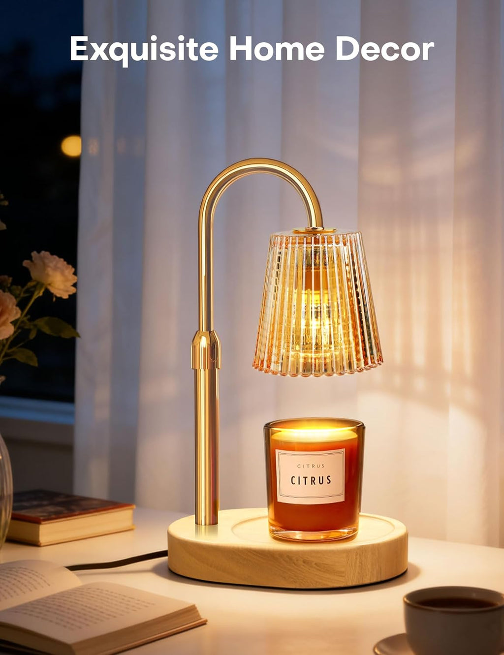 Candle Warmer Lamp with Timer Dimmer Adjustable Height, Electric Wax Melts Warmer for Jar Candles, Birthday Christmas House Warming Gifts for Women Mom, New Home Bedroom Decor with 2 Bulbs
