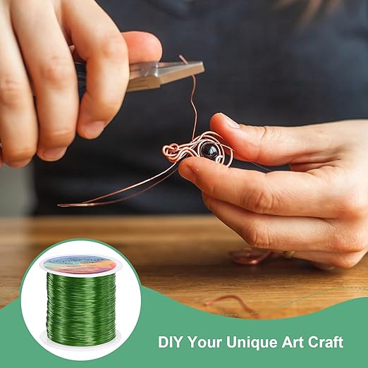 2-Rolls 0.4mm Jewelry Wire, 26 Gauge 328FT Craft Wire Copper Beading Wire for Jewelry Making/Planting/Weaving/DIY Crafting, Soft Metal Wires [100M, Green]