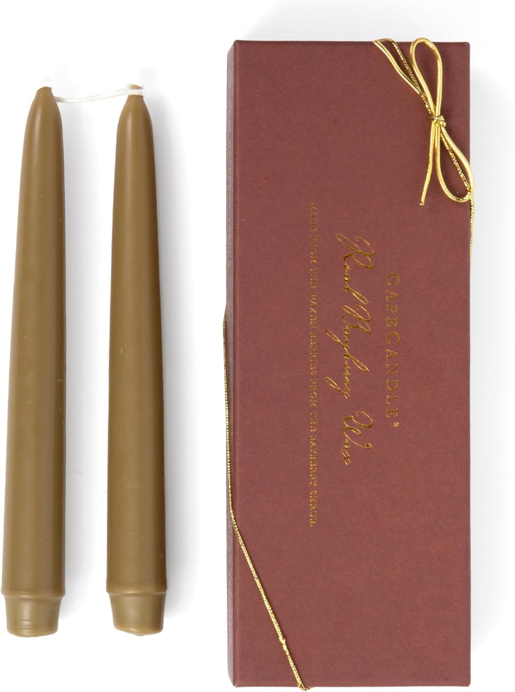 Cape Candle 8” Real Bayberry Taper Candles - Hand Dipped, Pure Bayberry Wax, Traditional Holiday Candles (Boxed Pair), Gift Boxed with Bayberry Legend Card