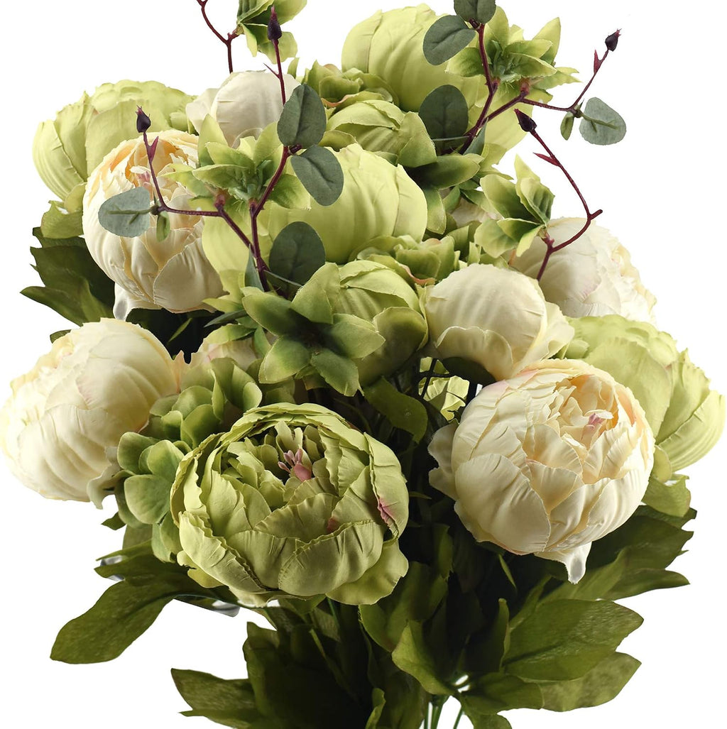 fiveseasonstuff cream beige & moss green artificial peony, main product view