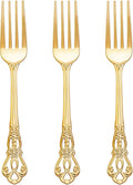 75PCS Gold Plastic Forks - 8.1inch Gold Forks Disposable - Vintage Heavy Duty Dessert Forks - Premium Fancy Plastic Silverware for Parties, Weddings, Dinners and Events