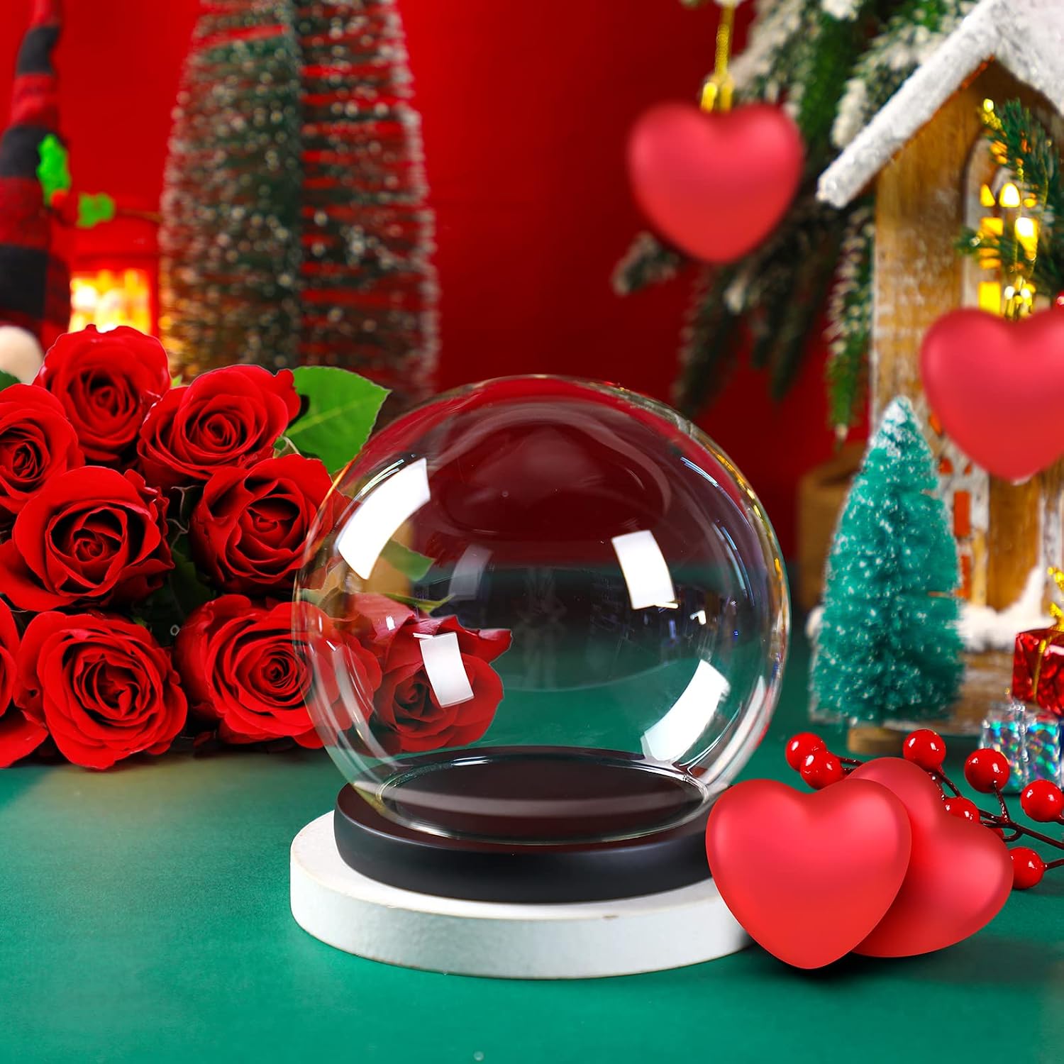 Tuanse 4 Pieces Glass Dome Display Showcase Glass Globe and Display Dome with Wood Base DIY Craft Keepsake Globe Case Gifts for Women Wedding Tabletop Centerpiece Decoration(Black)