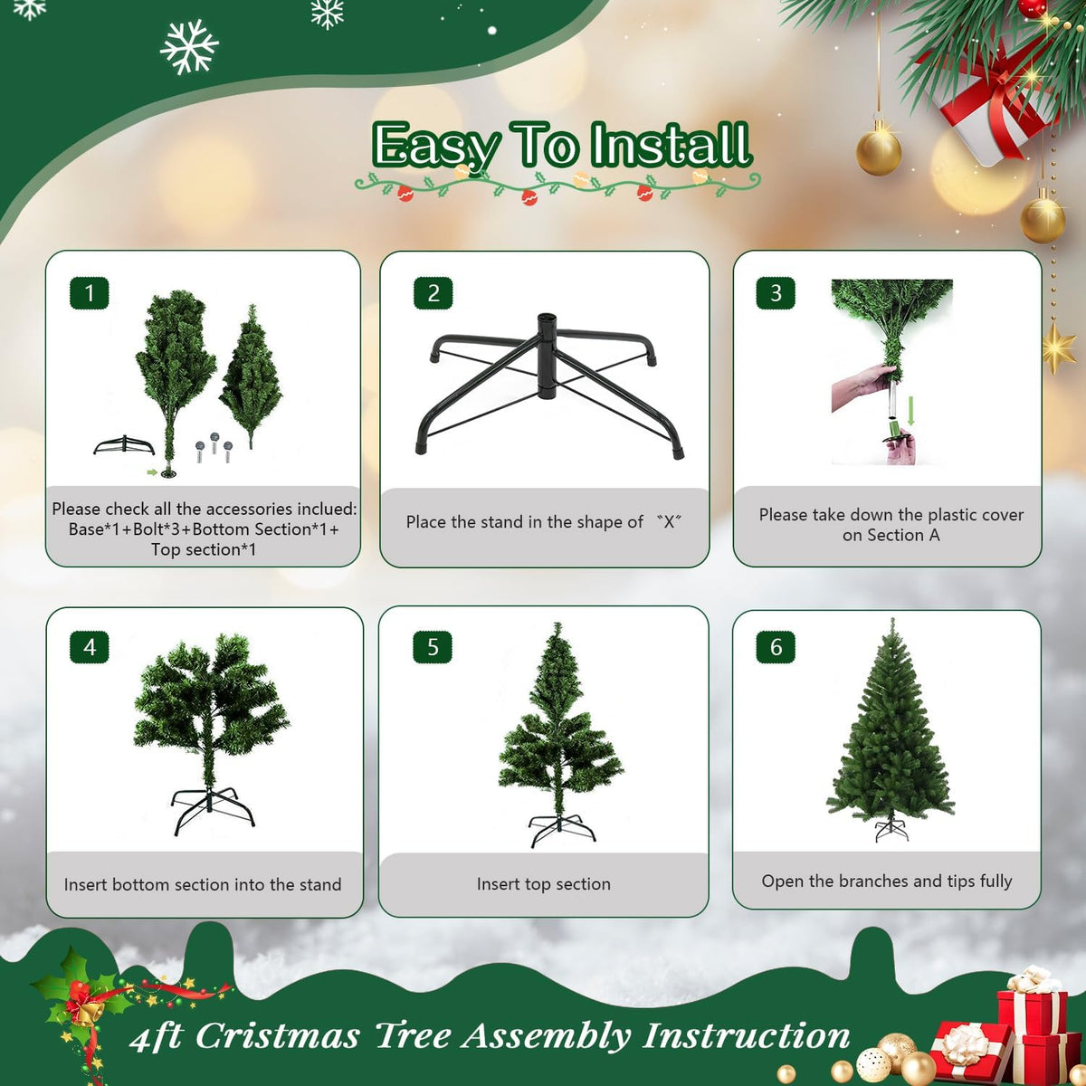 4ft green artificial christmas tree,arbol de navidad small on a desk or shelf