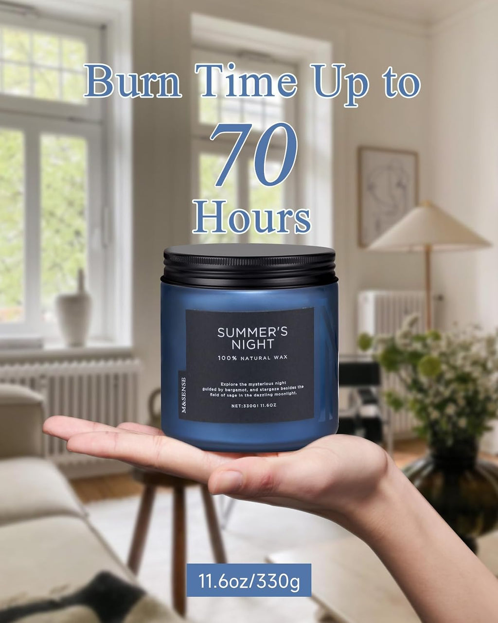 M&SENSE Summer's Night Home Scented Candles, 11.6oz Natural Organic Soy Wax, 70 Hours Long Burning, Non Toxic Aromatherapy Candle, Highly Men Scented for Bathroom Bedroom, Romantic Smelling for Men