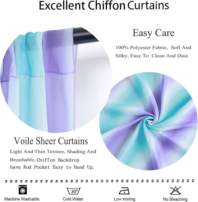 DUOBAO Sheer Curtains for Girls Bedroom, Light Filtering Purple Rod Pocket Drapes - 2 Panels 29x120 Inches, Mermaid Design