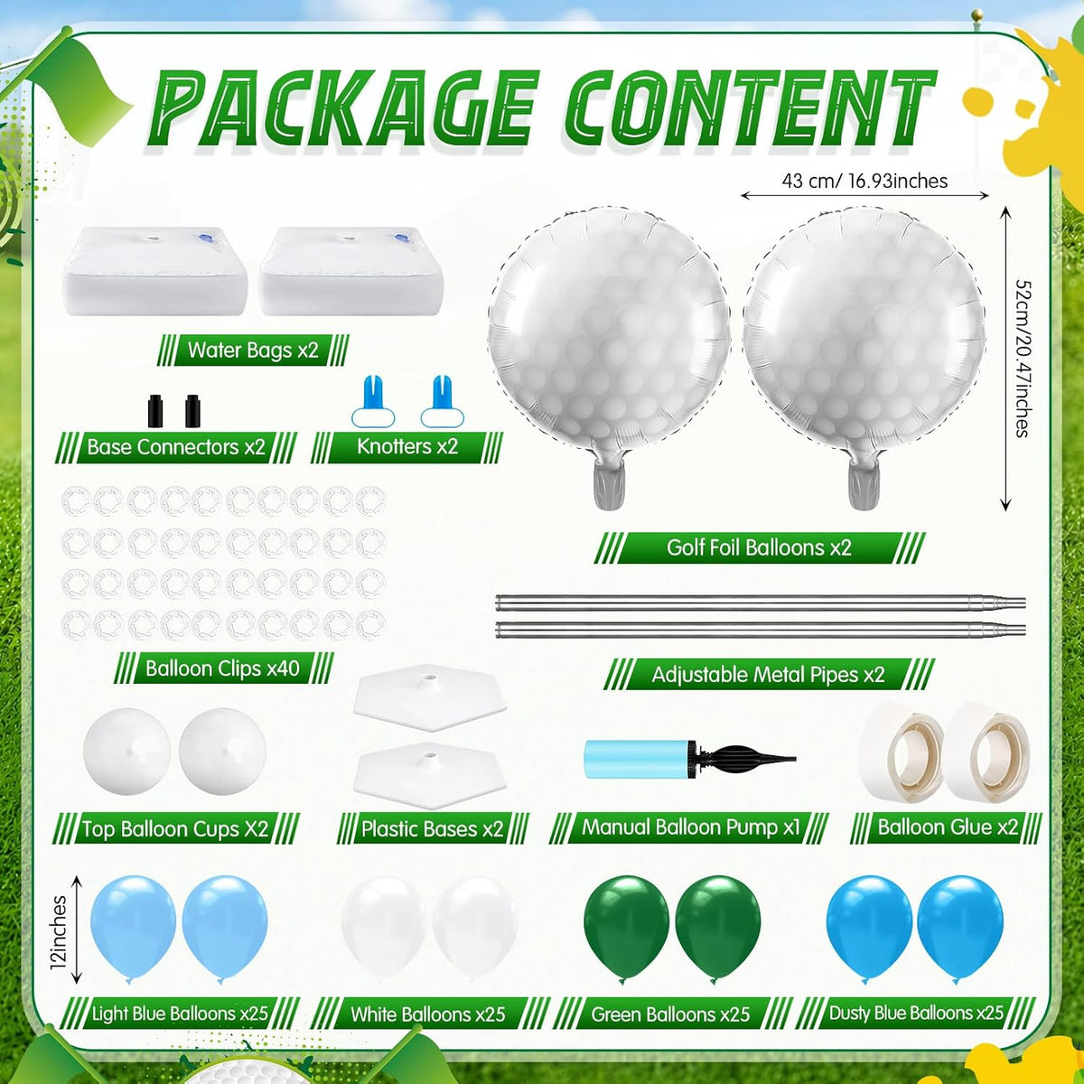 kasyat 2 sets golf balloon column stand kit, close-up detail