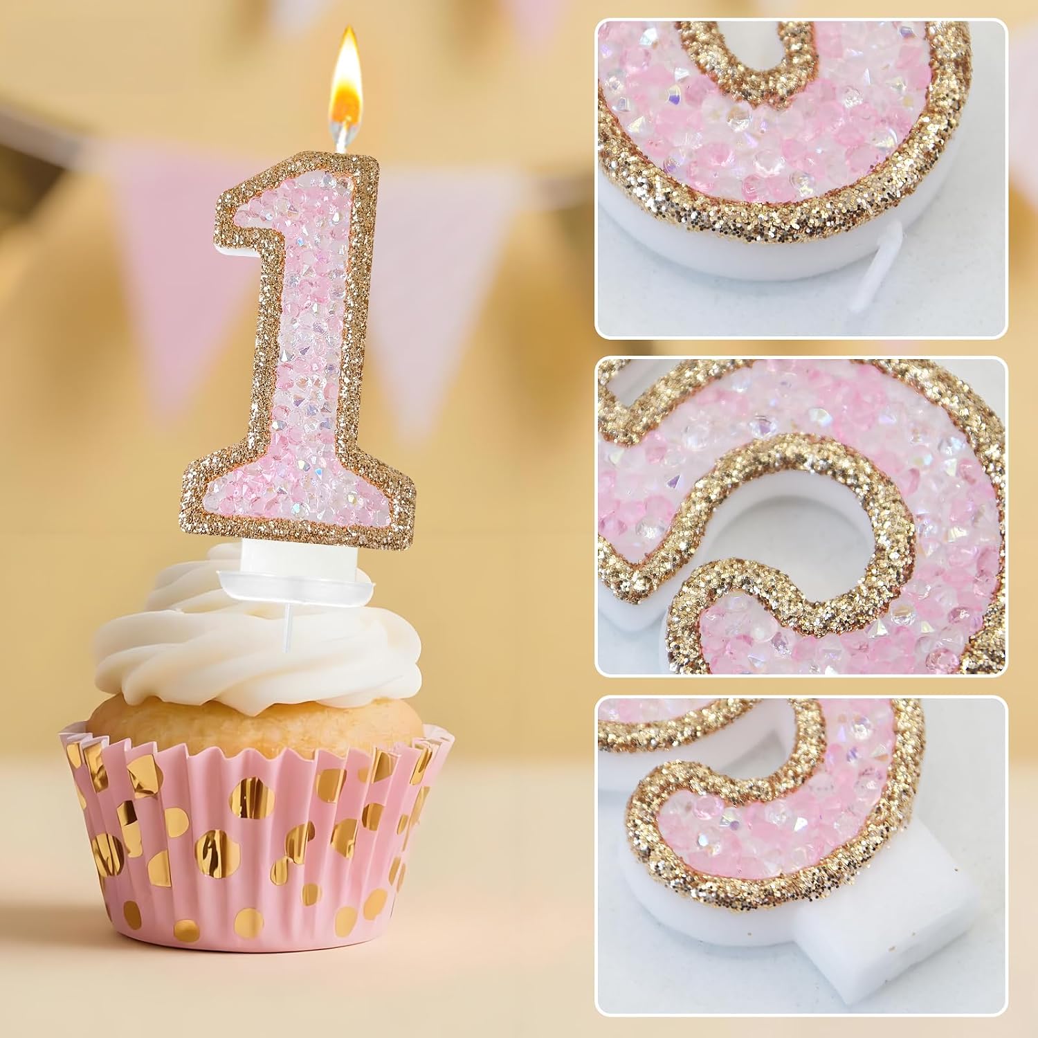 Minyu Iridescent Rhinestone Number Candles, Shimmering Sequins for Birthday Cake Decorations, Suitable for Birthdays, Anniversaries, Wedding Celebrations, and Dessert Table setups. (1, F)