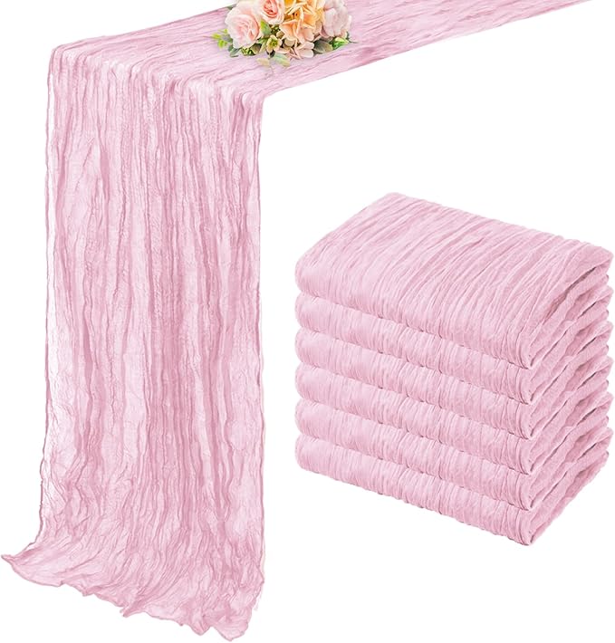 Light Pink Cheesecloth Table Runner 6 Pack 10FT Rustic Gauze Fabric Cheese Cloth Table Runner for Wedding 20 x 120 Inch Long Bridal Baby Shower Table Decorations Boho Sheer Birthday Party Table Decor