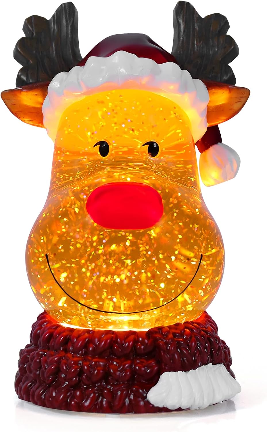 Christmas Snow Globe Reindeer Lighted Musical Glitter Globe Battery Operated or USB Powered with Timer Water Glittering Snowing Globe for Christmas Party Home Table Decorations Gifts (Reindeer)
