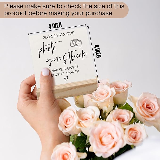 Photo Guest Book Sign, Wedding Guest Book Desk Decor, Guest Book Wedding Reception Wood Plaque, Please Sign Our GuestbookSign Wooden Plaque with Wood Stand forWedding Table Decor Signs
