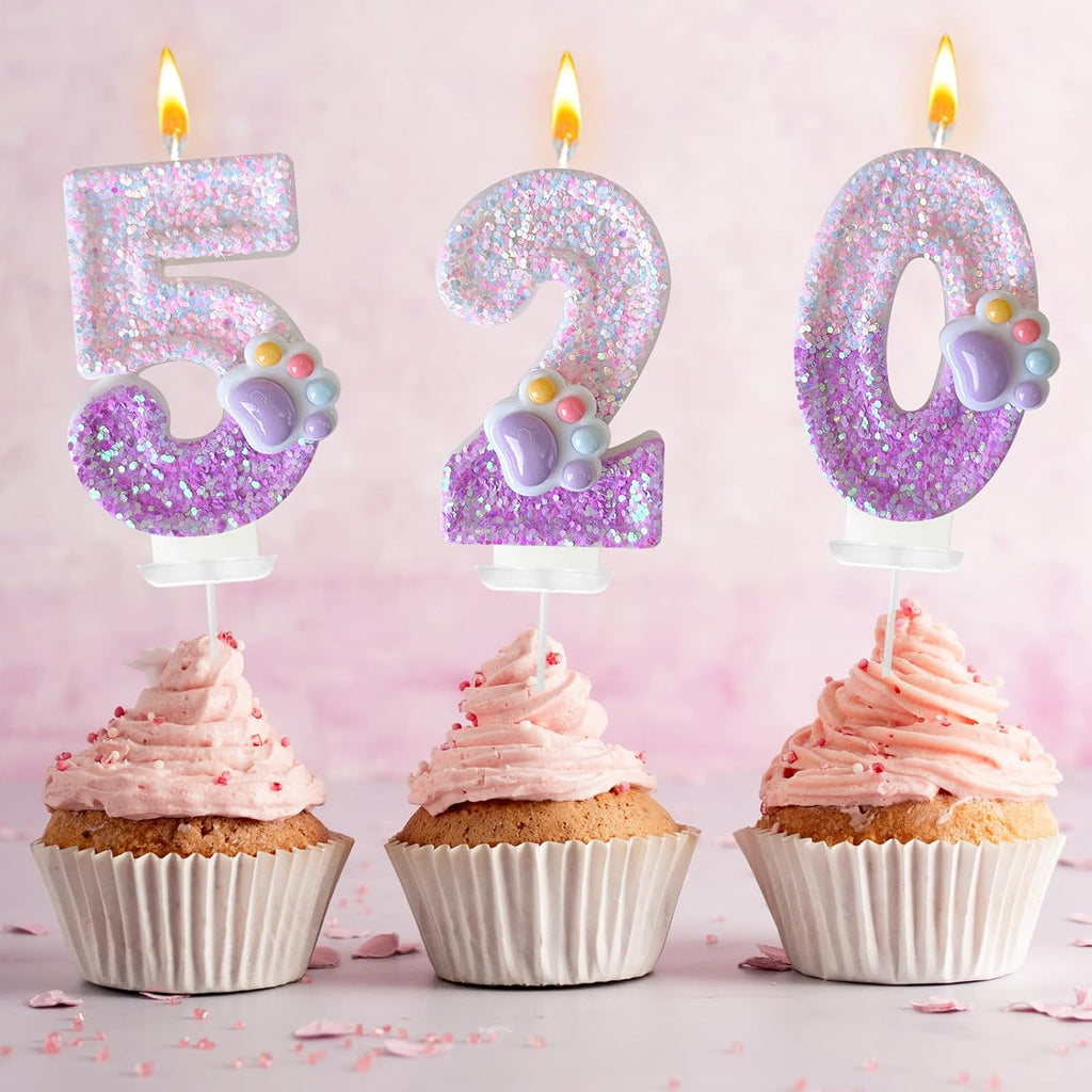 Pink Cat and Dog Paw Birthday Number Candles, Cupcake Decorations, Dog Theme Candles, Suitable for Party Celebrations, Birthday Decoration Supplies (Number 5)