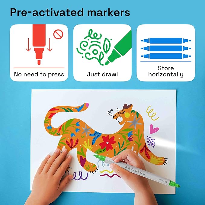 ARTISTRO Vibrant Acrylic Paint Markers for Rock, Fabric, Glass, Wood, Paper, Ceramic, Canvas & More - 36 Dual-Tip Paint Pens (Dot & Fine) - Quick Dry, Teacher Classrooms Must Have, Drawing Markers