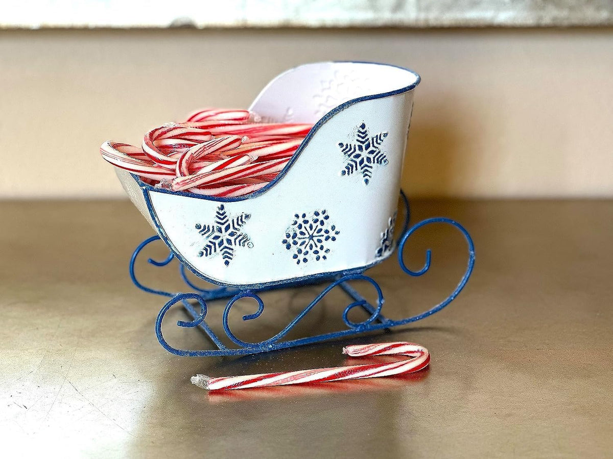 christmas sleigh metal ornament small candy storage gift, front angle view