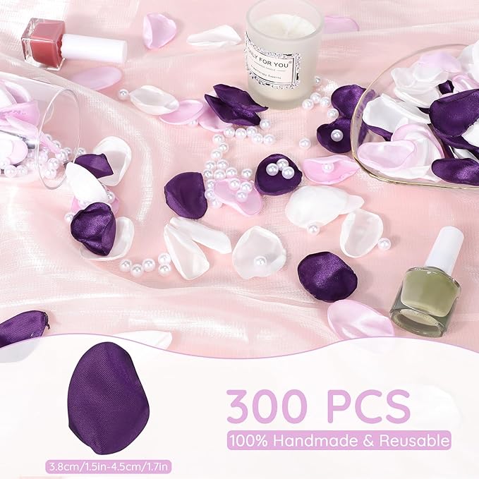 Suream Silk Flower Petals for Wedding, Purple Flower Girl Petals for Decoration, Silk Rose Petals for Bridal Shower Wedding Aisle Table Centerpieces Reception Tables Romantic Night Decoration(300 Pcs)