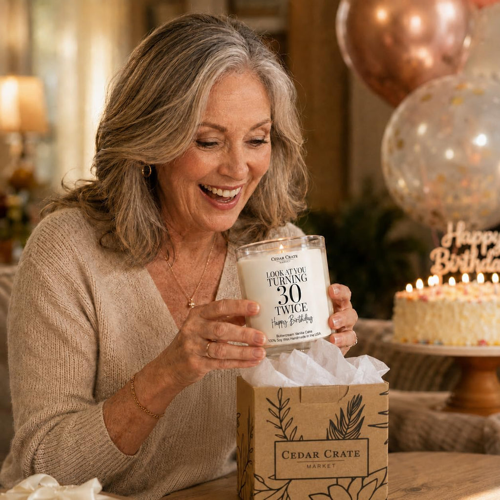Crate Market 60th Birthday Gifts for Women – Buttercream Soy 60th Birthday Candle, 60+ Hour Burn, Funny Turning 60 Gift Ideas for Her Mom Wife Best Friend, Handmade USA