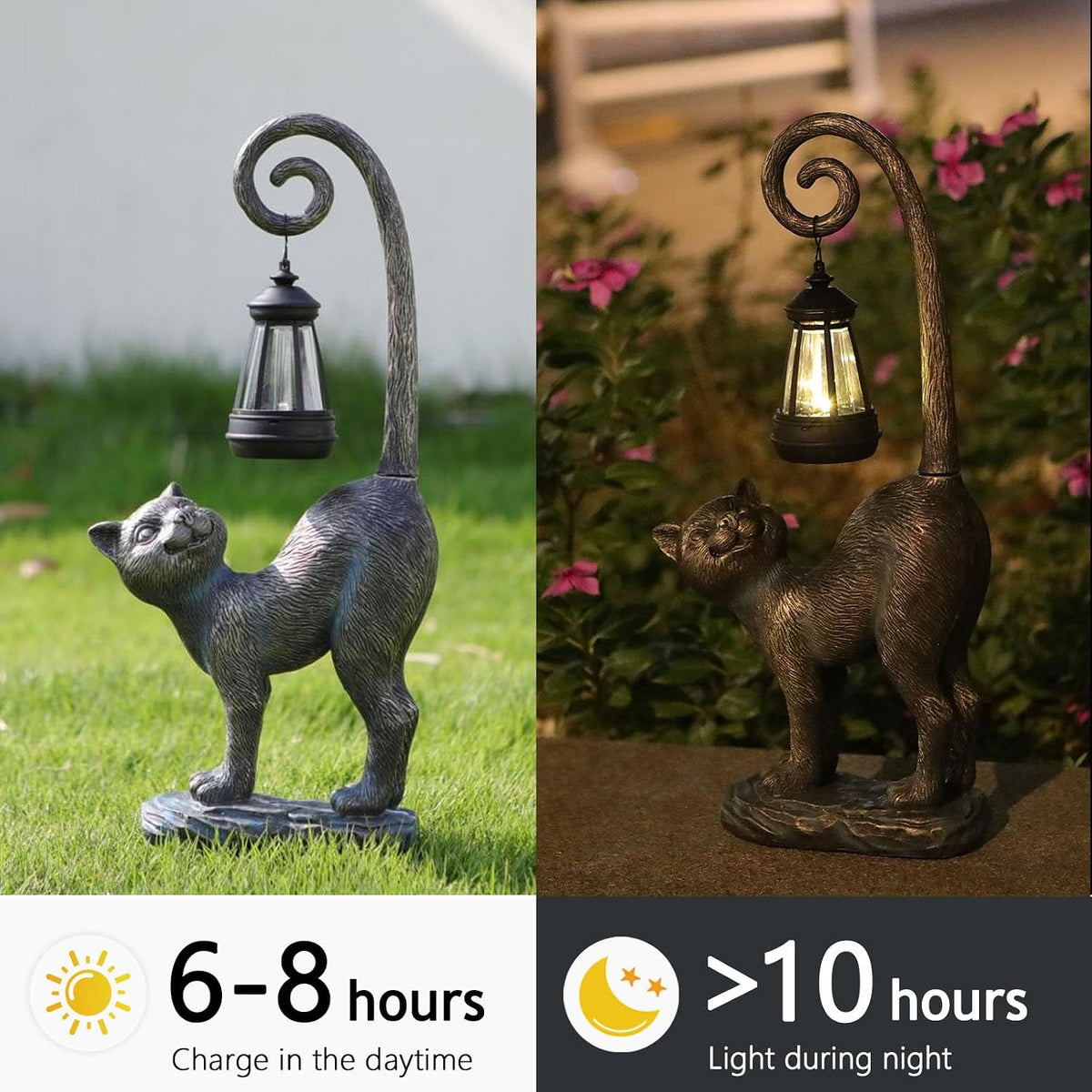 Halloween Decorations Gifts Outdoor Cat Garden Statues with Solar Lights, Hom...