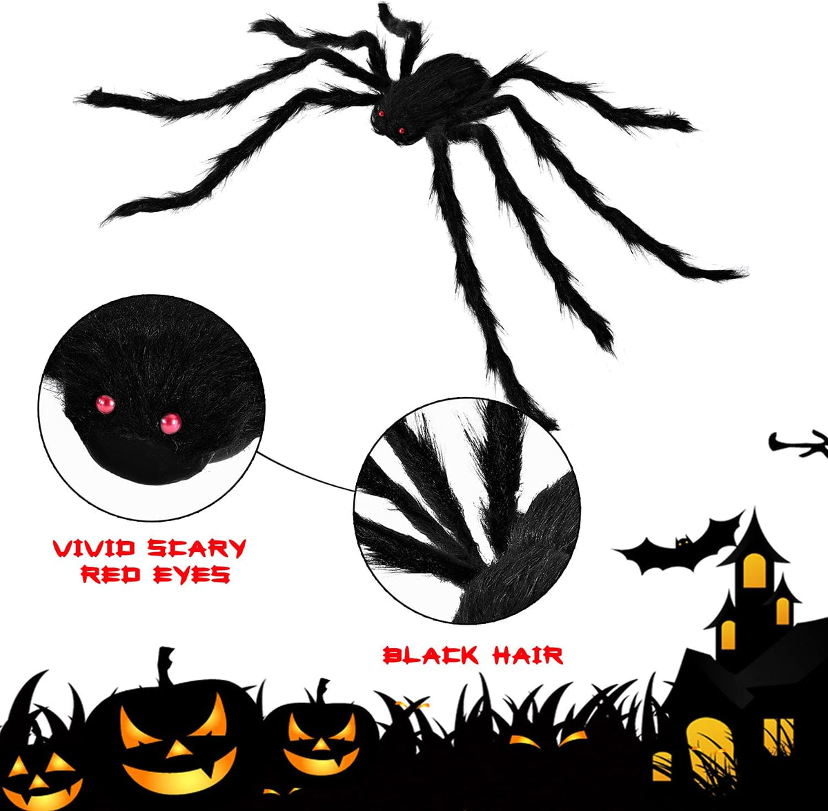 JOYIN 5 Packs Halloween Decorations Outdoor Giant Spiders, Large Black Hairy ...