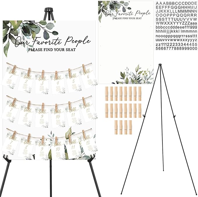 Pinkunn Greenery Wedding Seating Chart with Easel Display Stand 15.8 x 23.6 Inch Greenery Wooden Rustic Seating Chart Board Please Find Your Seat Sign for Baby & Bride Shower Wedding Sign Decor
