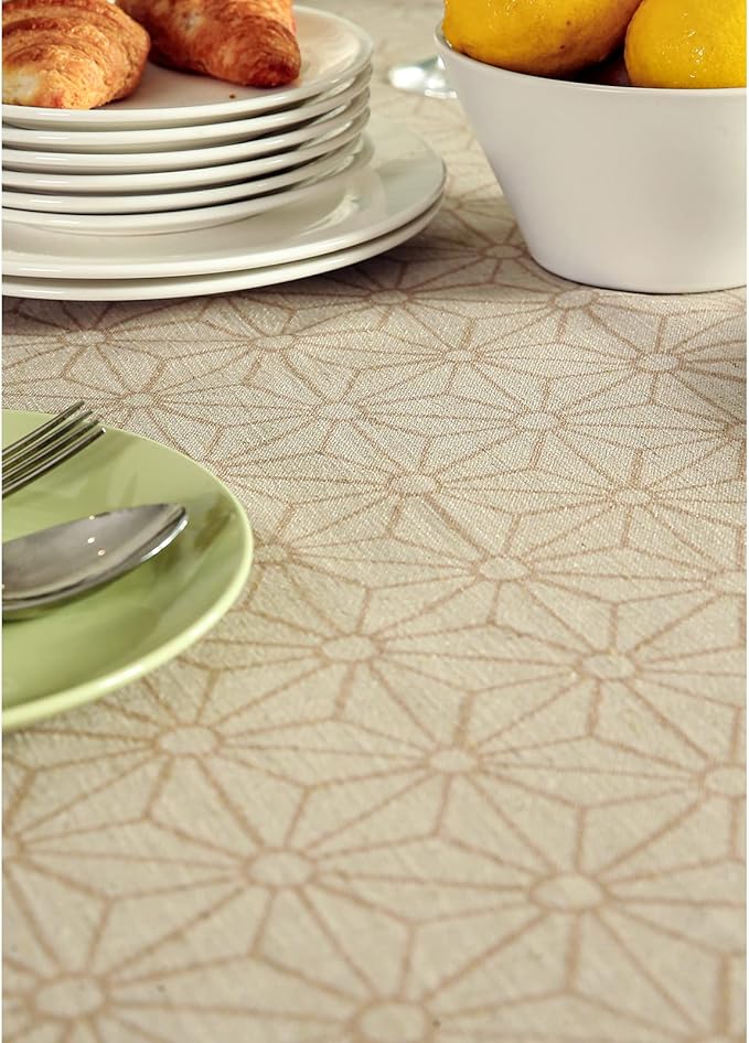 patdrea Designer French Light Brown Rectangle Table Cloth,Linen Floral Durable Breathable Tablecloth,Decorative for Kitchen Dining,Parties,Tea Party,Christmas,Thanksgiving63 x87-Cudillero