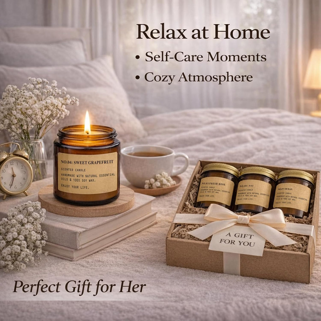 Scented Candles for Home,8 Pack Soy Wax Candle Set,Scented Candles Gift Set,Aromatherapy Candles, Amber Jar Vintage Apothecary Style, 8 Scents Gift Set