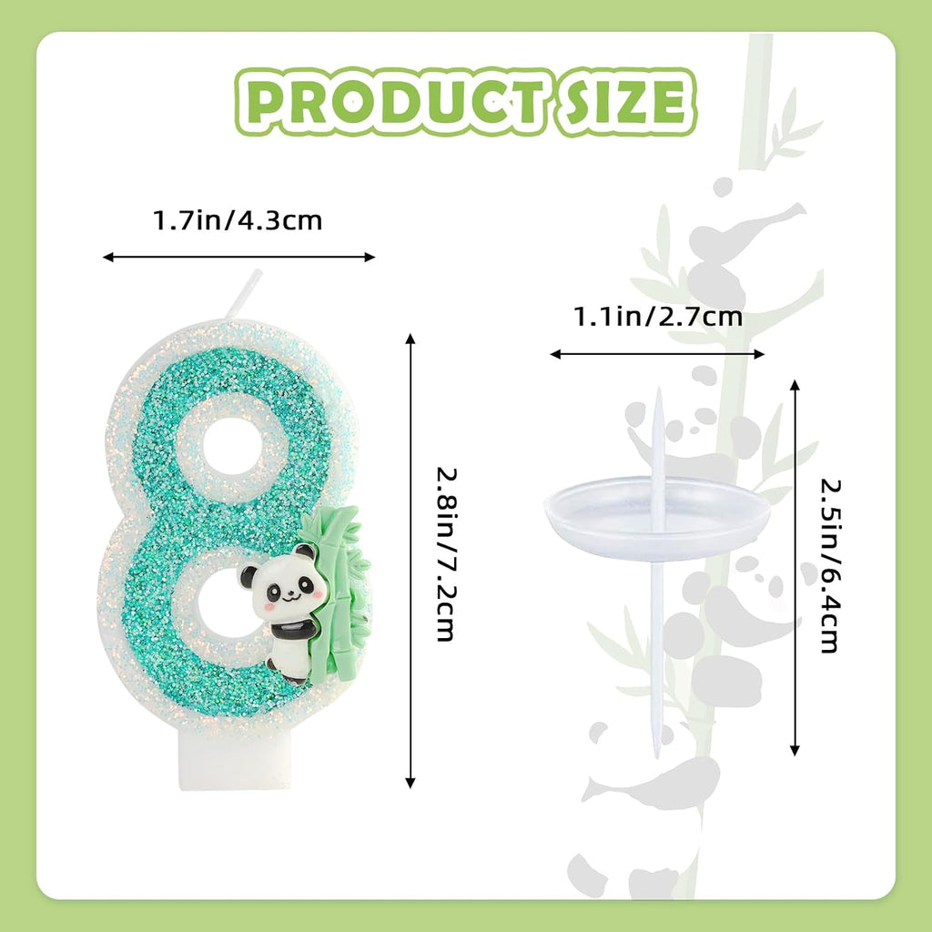 Panda Birthday Candle Number 8, Mini Panda 8 Candles Bamboo Panda Cake Topper, Jungle Animals Panda Theme Party Birthday Anniversary Party Decorations Supplies(8, Green)