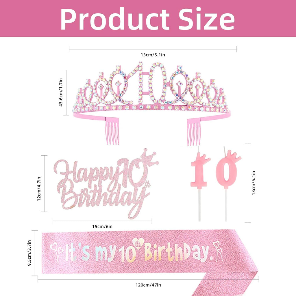 3rd Birthday Decorations for Girl, Including Crown/Tiara, Sash, Cake Toppers and Number 3 Candles, Pink Party Supplies for 3 Year Old Girl's Birthday