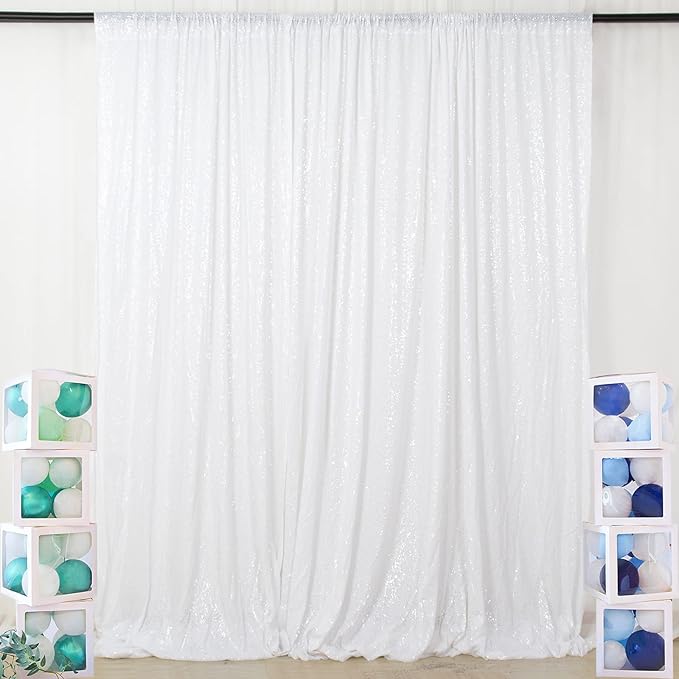 ShinyBeauty 4FTx7FT White Sequin Backdrop,Elegant Wedding & Party Decor,Sparkly Photo Background, Seamless Sequin Curtain | Perfect for Events