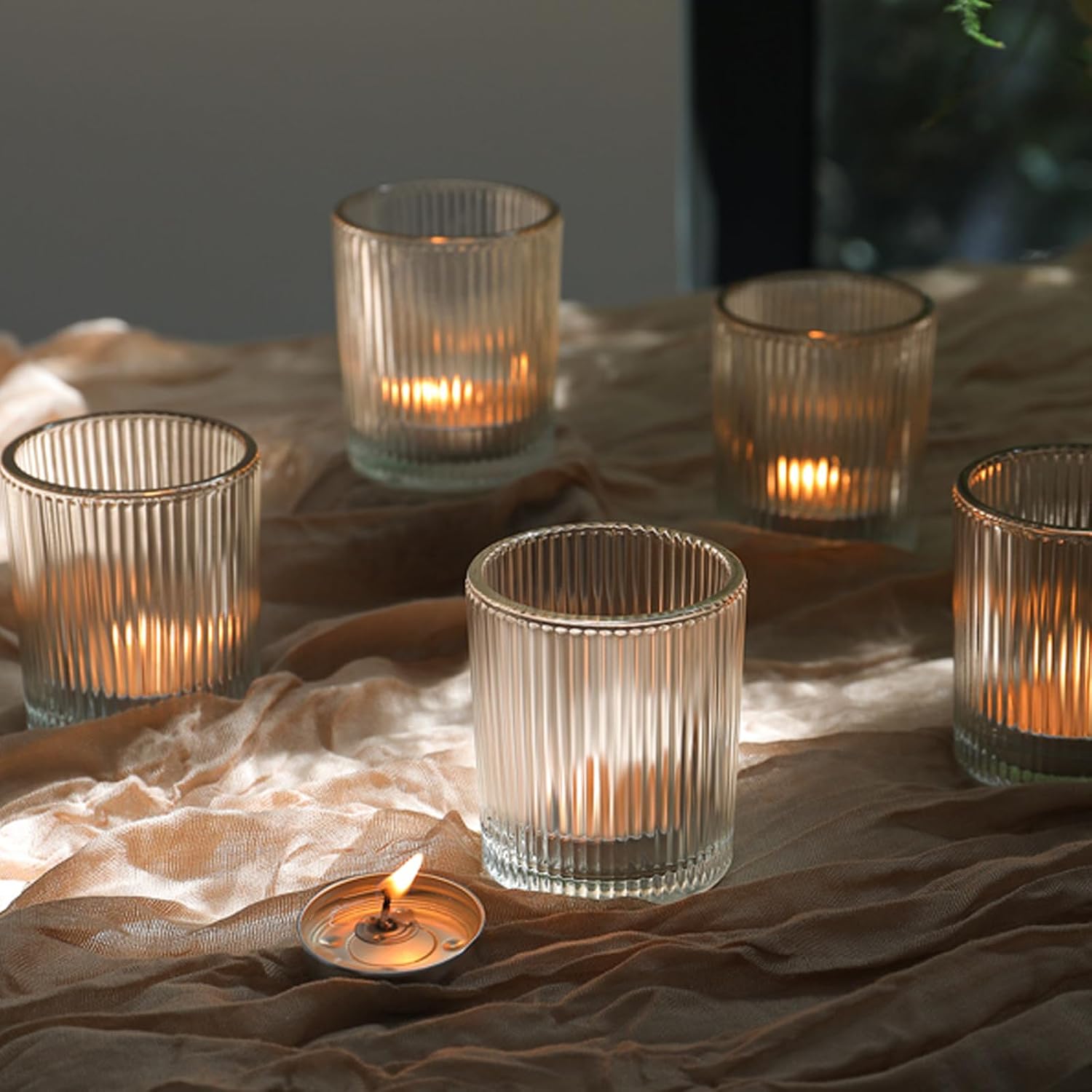 24 Pack Votive Candle Holders, Glass Tea Lights Candle Holder for Wedding | Thickened Glass 2x2.5 Inch Candle Holders, Reusable Durable Elegant Ribbed Vintage Votives For Centerpieces Party Table Decor