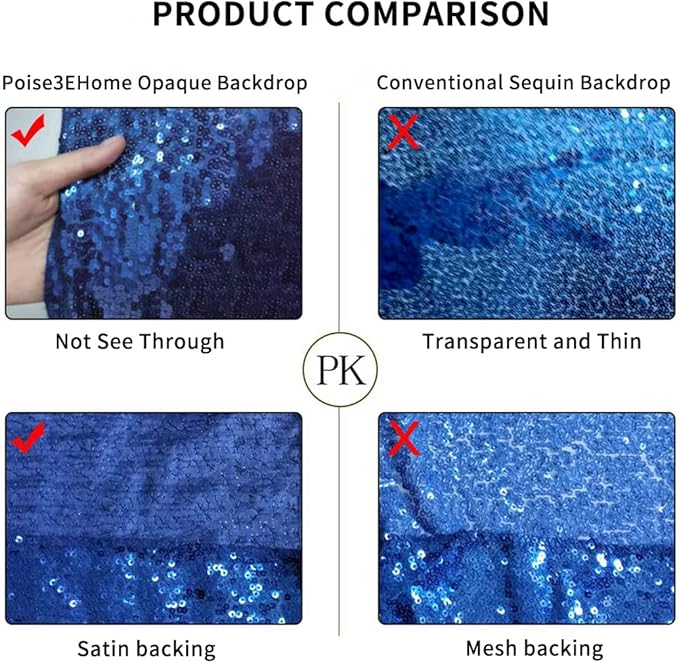 Poise3EHome 10Ft x 10Ft Navy Blue Sequin Backdrop Curtain, Glitter Thick Satin Sequin Background Drapes, Opaque Sparkly Backdrop Curtain, Sequin Backdrop for Xmas Thanksgiving Wedding Party Decor