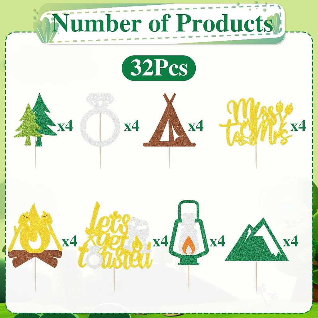 Camp Bachelorette Cupcake Toppers Decorations, 32PCS Camping Bachelorette Cupcake Picks Party Decoration for Bridal Shower Decor Supplies