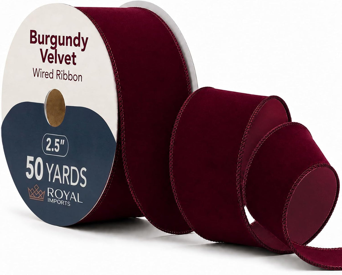 royal imports burgundy wired ribbon 2.5" 50yds waterproof, main product view