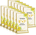 Acrylic Gold Sign Holders 5x7, 12 Pack Wedding Gold Table Number Holders, Double Sided Photo Display Picture Frame Paper Stand, Clear Flyer Stand Menu Holder for Wedding, Home, Party, Restaurant