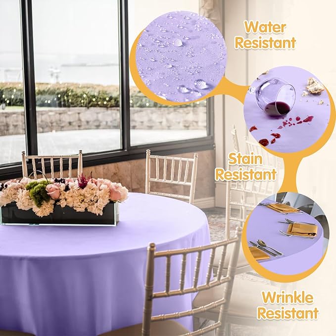 BRILLMAX 4 Pack Lavender Round Tablecloths 132 Inch - Circle Bulk Linen Polyester Fabric Washable Table Cloth Cover for Wedding Reception Banquet Birthday Party Buffet Restaurant