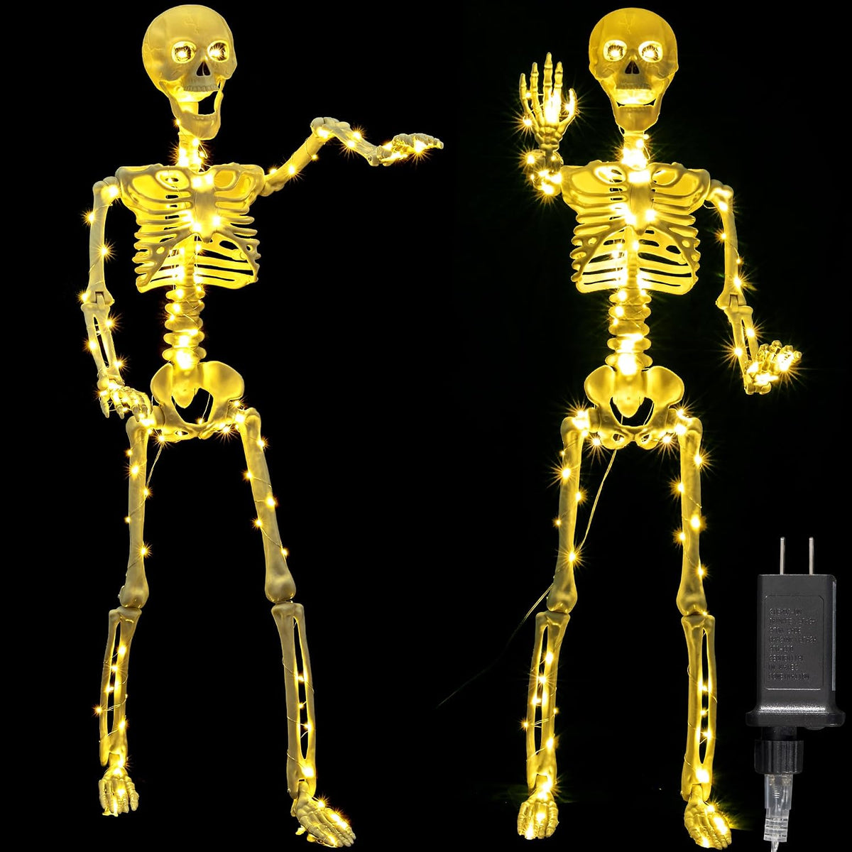 2 Pack 40 Inches Plug Operated 400 LED Light Up Halloween Skeleton Full Body ...