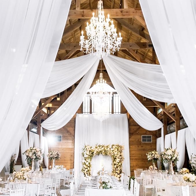 6 Panels White Wedding Ceiling Drapes 5ftx30ft Ceiling Drapes Chiffon Fabric Arch Draping Sheer Curtains Soft Drapery Draping Wedding Ceiling Decorations for Party Ceremony Stage Swag