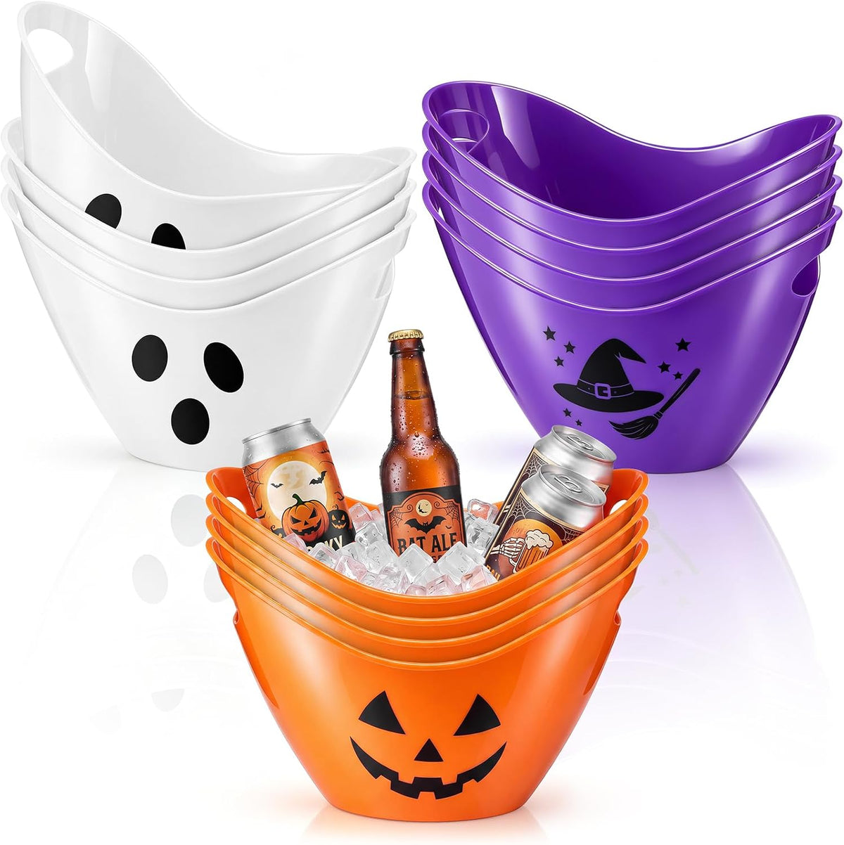 Meekoo 12 Pcs Pumpkin Ghost Witch Ice Bucket Plastic Oval with Handle