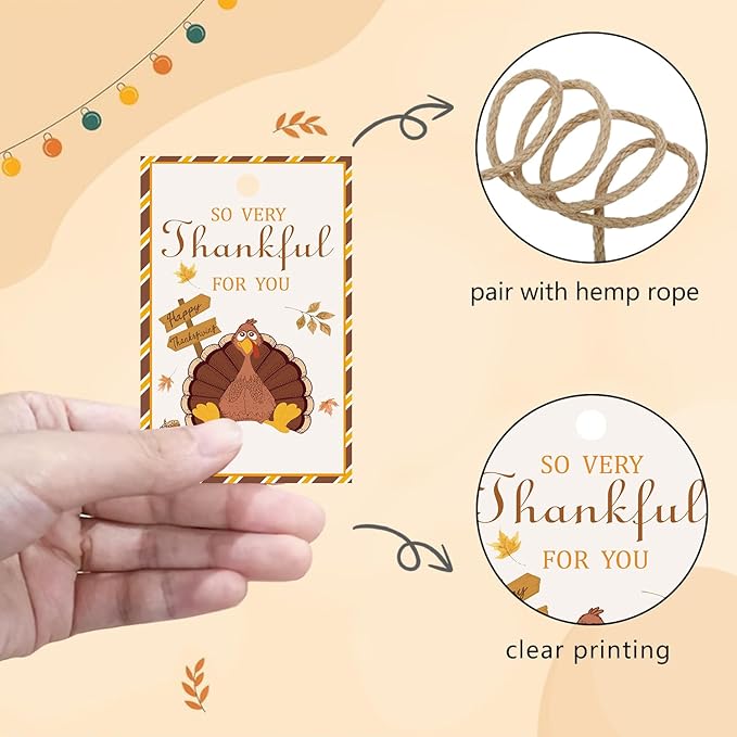 50pcs Thanksgiving Thank You Gift Tags, Turkey Theme Gift Tags for Friendsgiving Party Favor and Gift Wrapping Decoration(Turkey)