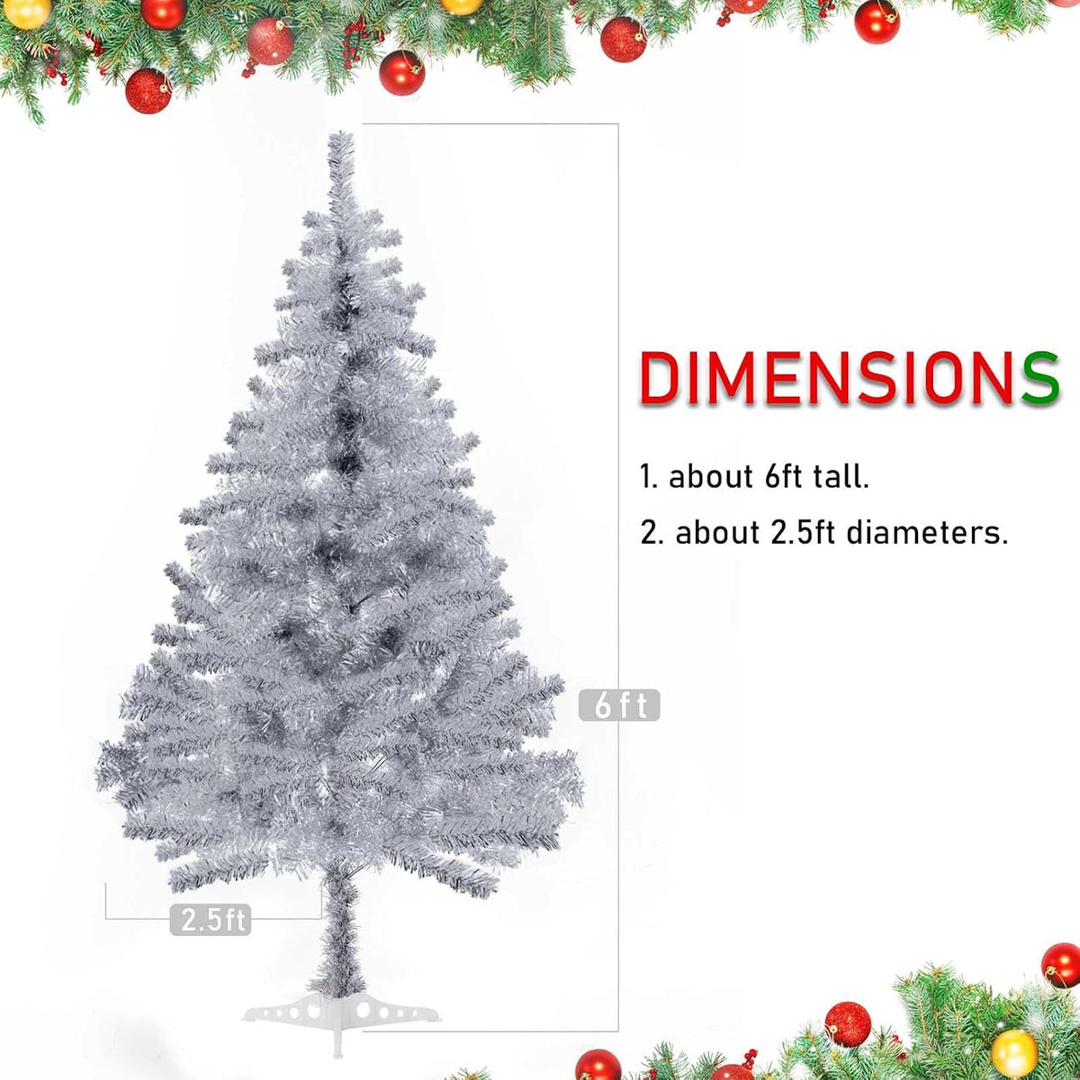 silver christmas tree, 6ft artificial tinsel christmas tree shown in use