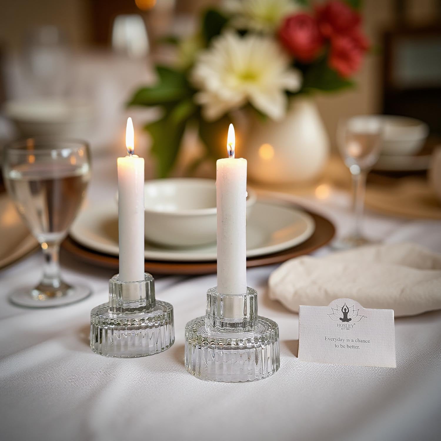 Hosley Set of 24 Glass Taper Candle Holders/Tea Light Candle Holders 2 Inches High Ideal Gift for Weddings Party Favor Reiki Meditation