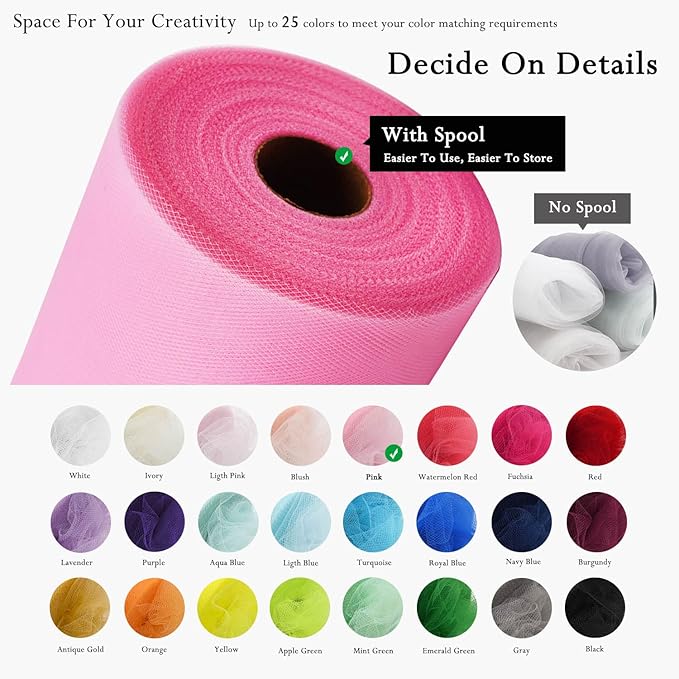 Pink Tulle Fabric Rolls 54 Inch by 40 Yards Tulle Bolt Spool for Wedding Decorations DIY Tutu Baby Shower Table Skirt Ceiling Decor Birthday Party Craft Supplies