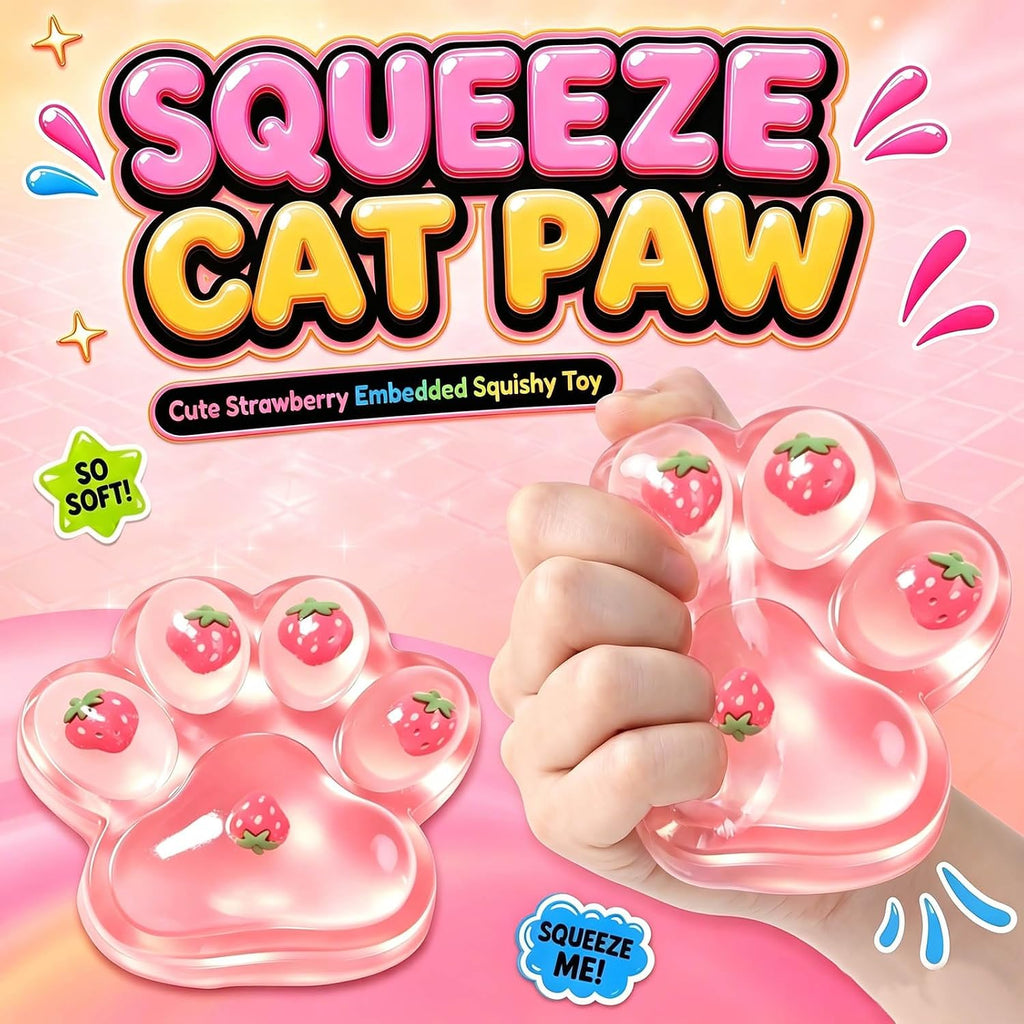 Giant Jumbo Strawberry Paw Squishy Toys ( 5 Inches )- Large Stress Relief Squeze Taba Fidget Toys Kit, Birthday Office for Girls Boys Kids Adults