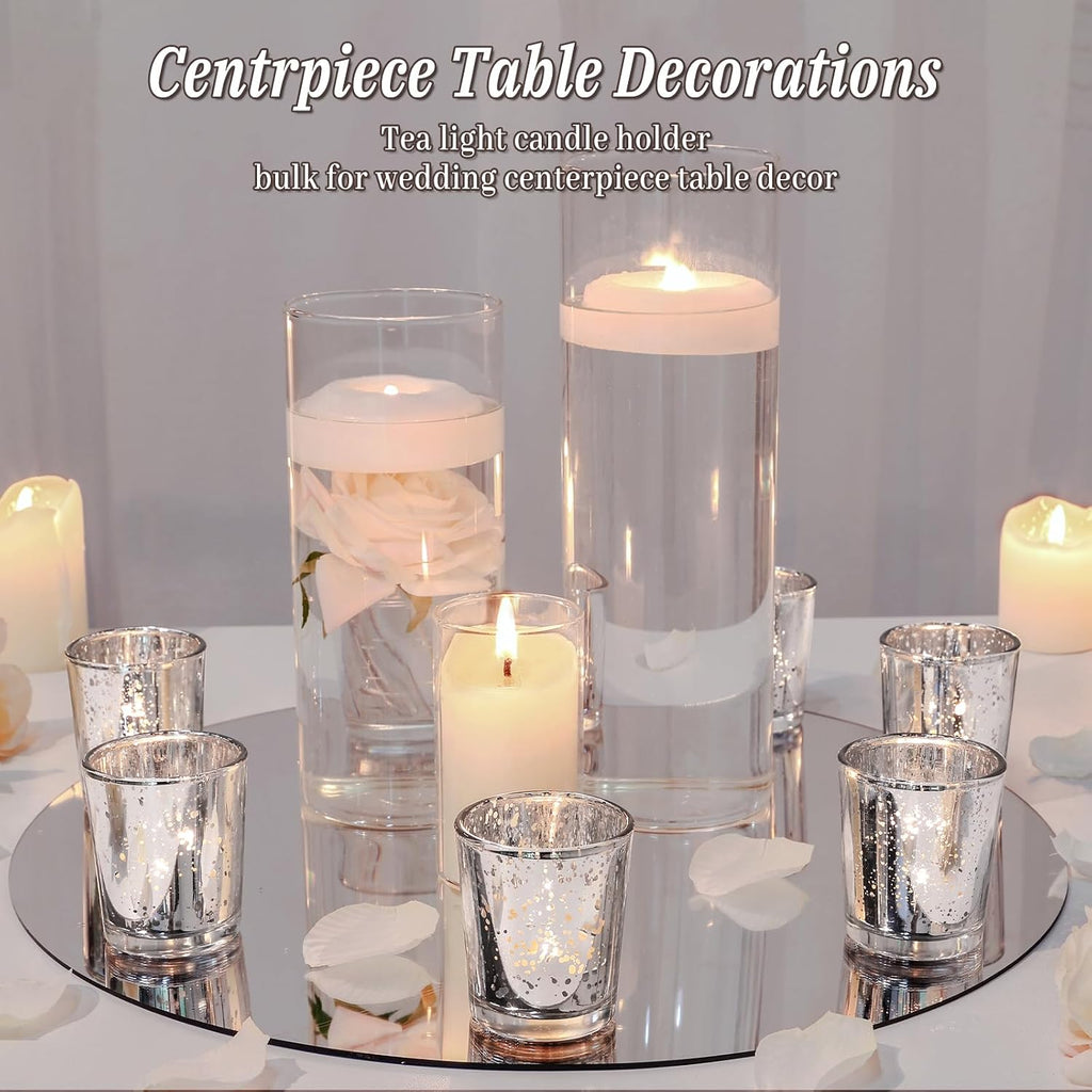 UPBUD Votive Candle Holders Set of 24, Speckled Mercury Silver Candle Holders for Wedding Centerpiece Table Decorations, Tealight Candle Holder for Party Bridal Shower Decor, Home Decor