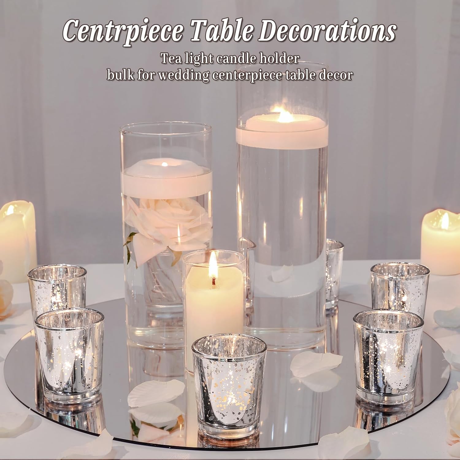 UPBUD Votive Candle Holders Set of 24, Speckled Mercury Silver Candle Holders for Wedding Centerpiece Table Decorations, Tealight Candle Holder for Party Bridal Shower Decor, Home Decor