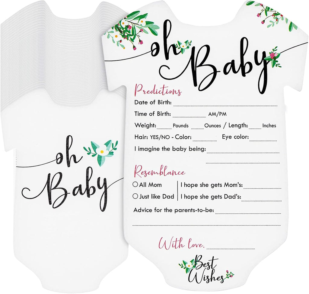 Sparkle and Bash Baby Prediction Cards - 5 x 7 in, Pack of 50, Black White Pink Floral - Baby Shower Predictions & Advice Cards for Parents-to-Be