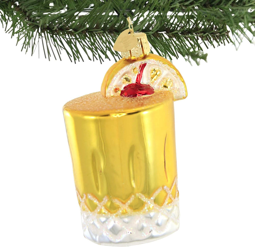 Old World Christmas Whiskey Sour Glass Blown Ornament for Christmas Tree, Handcrafted Holiday Decoration, Adult Beverages Collection