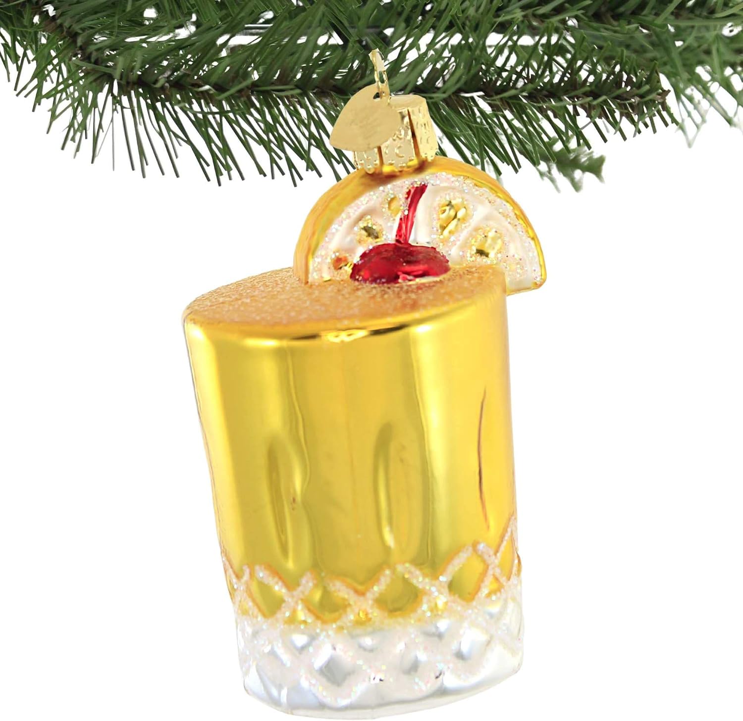 Old World Christmas Whiskey Sour Glass Blown Ornament for Christmas Tree, Handcrafted Holiday Decoration, Adult Beverages Collection