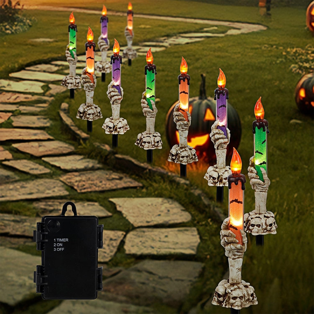 waterglide halloween decoration candle light stakes, 10 pack shown in use