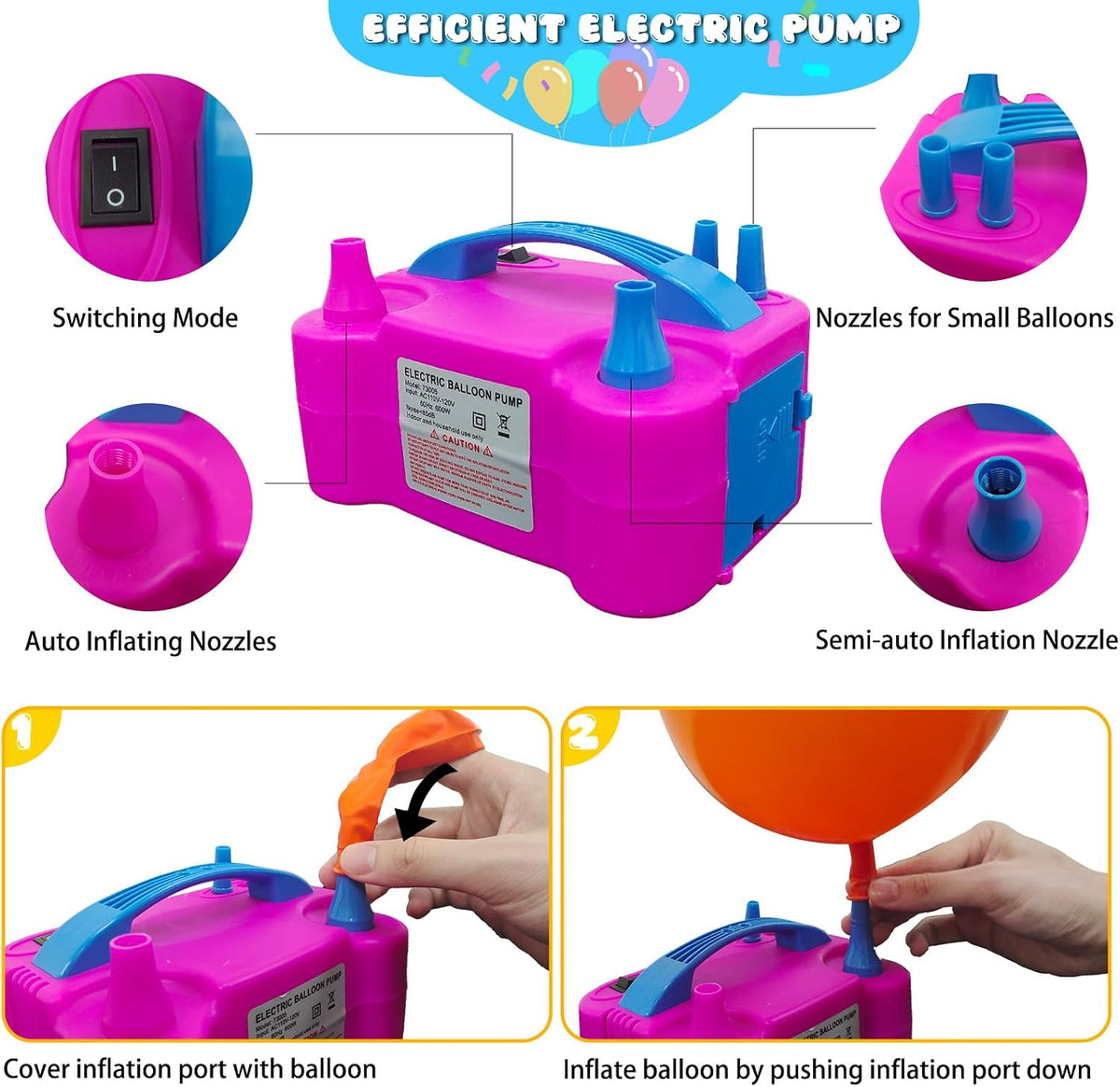 balloon arch kit with electric pump, free bending showing dimensions
