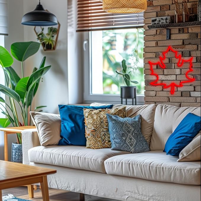 Maple Leaf Neon Sign LED Neon Red Leaf Light for Wall Decor Dimmable USB Light Up Sign for Living Room Hotel Bar Aesthetic Decoration(12.9 * 13.7 In)
